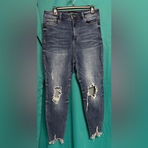Forever 21 Dark Blue Distressed Boyfriend Jeans